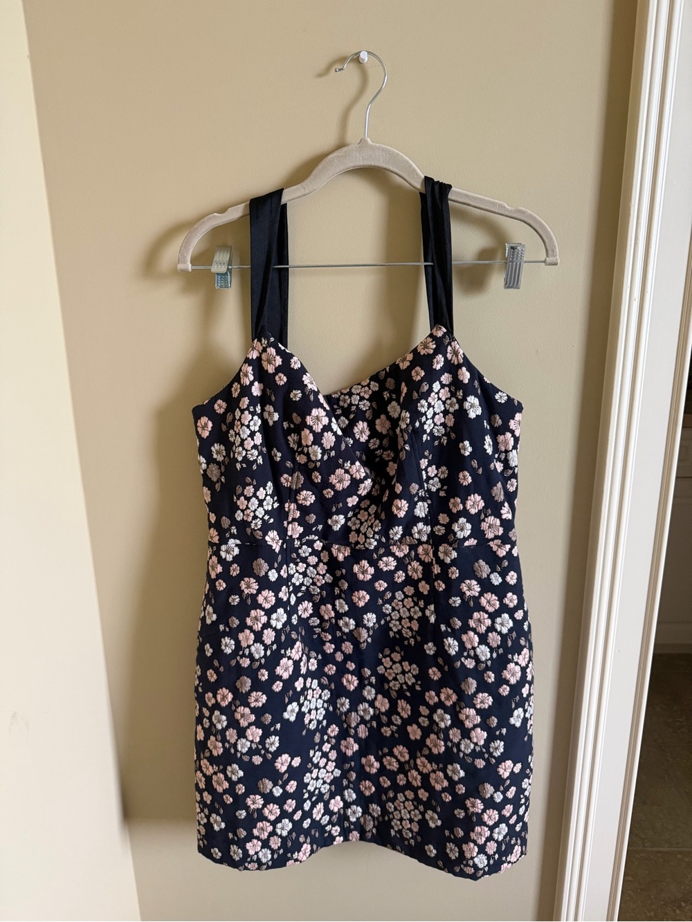 Anthropologie Maeve Navy Dress with Blush Floral Accents